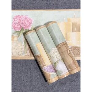 Roses Candles Flowers Crystal Bowls on Shelf Wallpaper Border Brewster 3 rolls